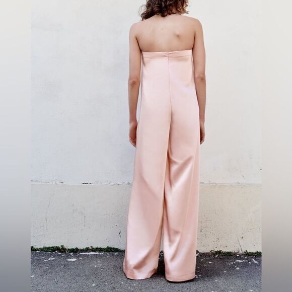 ZARA strapless satin effect jumpsuit pale pink - Picture 4 of 11